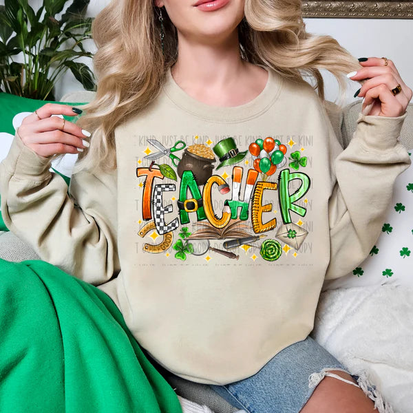 Teacher St. Patrick's Day Gildan Heavy Blend™ 50/50 Fleece Crew Sand