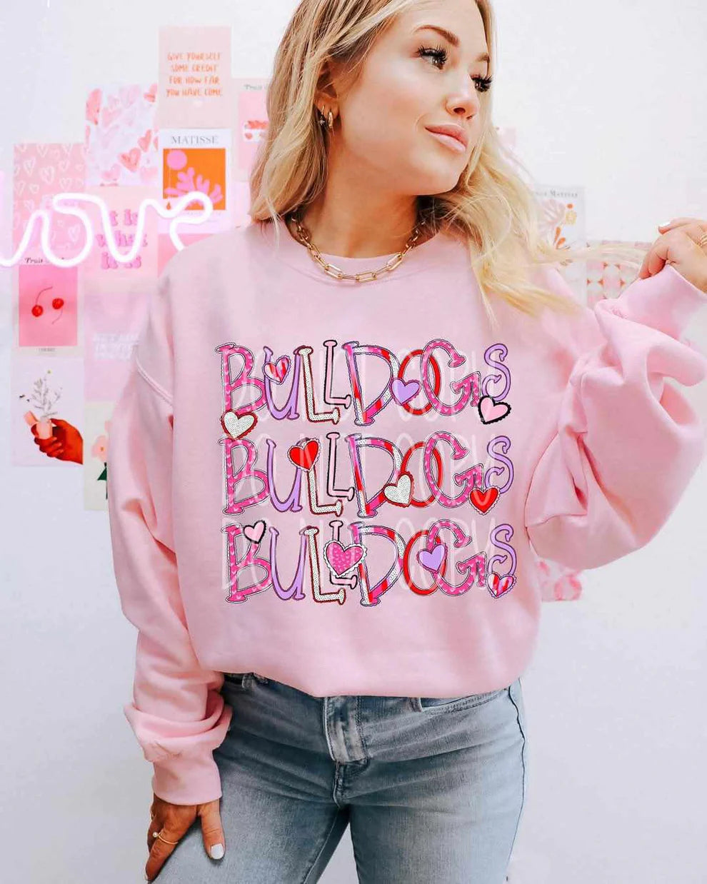 Bulldogs Mascot Valentine's Day Gildan Heavy Blend™ 50/50 Fleece Crew Light Pink