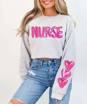 Nurse With Hearts Double Print Gildan Heavy Blend™ 50/50 Fleece Crew Ash