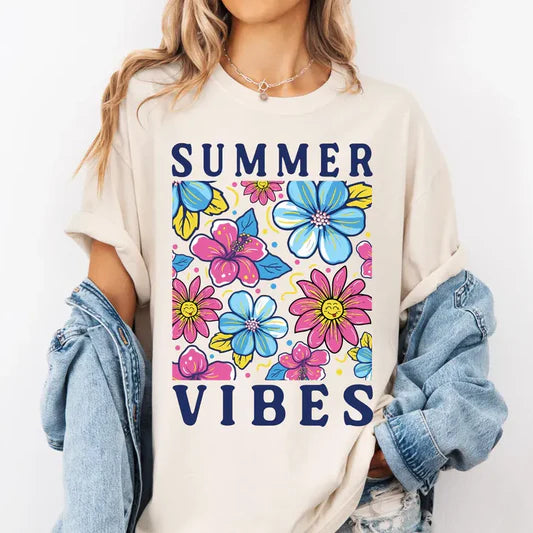 Summer Vibes Floral Softstyle® T-Shirt Natural