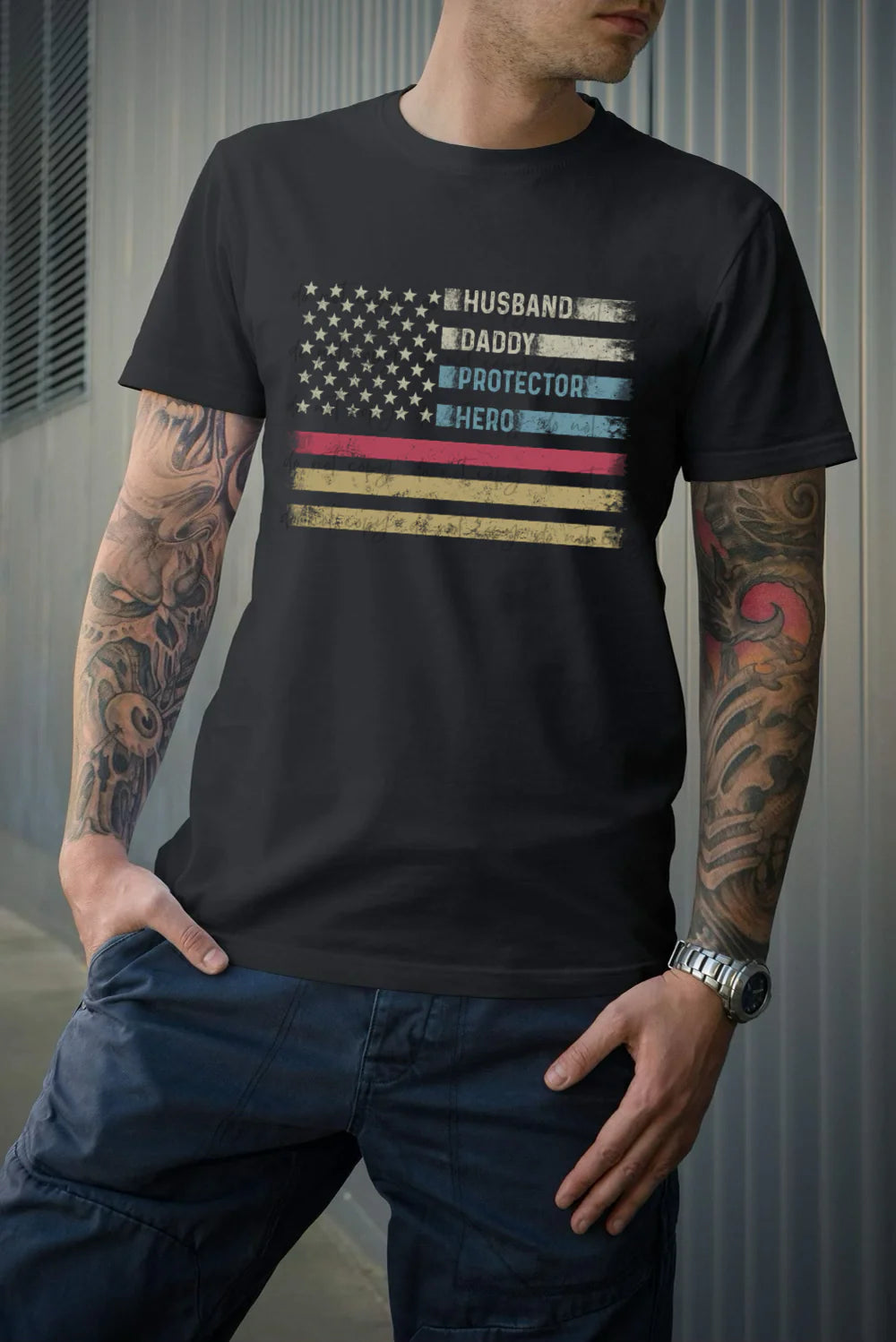 Husband Daddy Protector Flag Gildan Softstyle® T-Shirt Black
