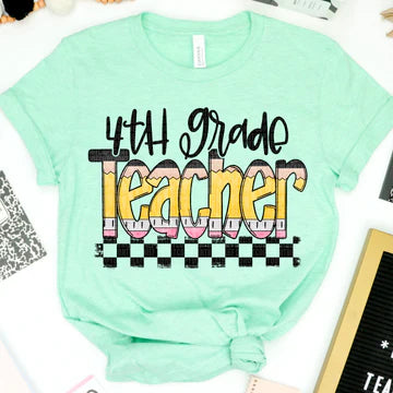 4th Grade Teacher Pencil Bella + Canvas Unisex Jersey T-Shirt Mint