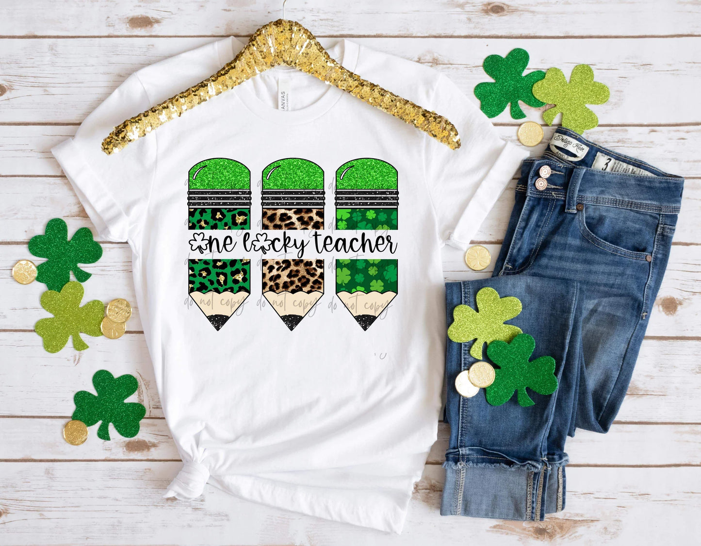Lucky Teacher Pencil Bella + Canvas Unisex Jersey White