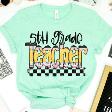 5th Grade Teacher Pencil Bella + Canvas Unisex Jersey T-Shirt Mint