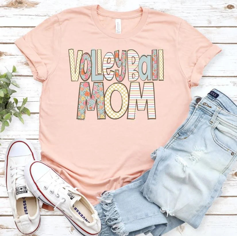 Volleyball Mom Bella + Canvas Unisex Jersey T-Shirt Charity Peach