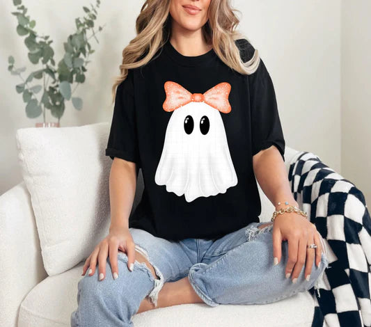 Cute Ghost Bow Gildan Softstyle® T-Shirt Black