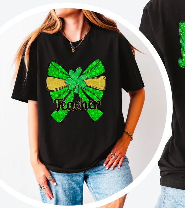Teacher St. Patrick's Day Bow Gildan Softstyle® T-Shirt Black