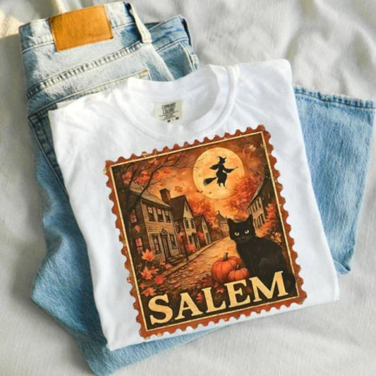 Salem Black Cat Comfort Colors Adult Heavyweight T-Shirt White