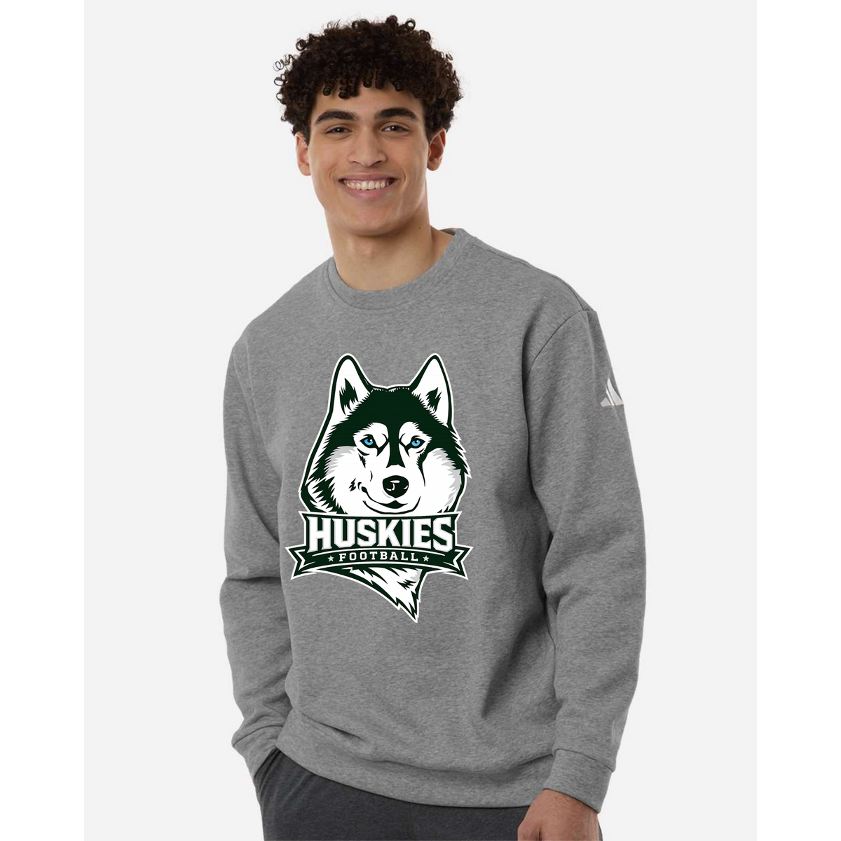 Huskies Football Adidas Unisex Fleece Crewneck Sweatshirt Medium Grey