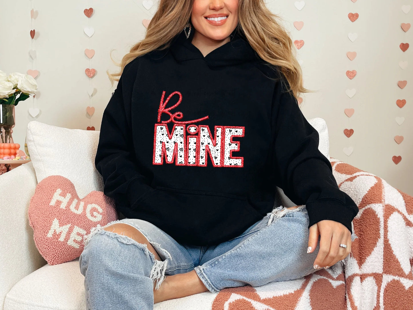 Be Mine Faux Tinsel Gildan Adult Heavy Blend™ 50/50 Hooded Sweatshirt Black