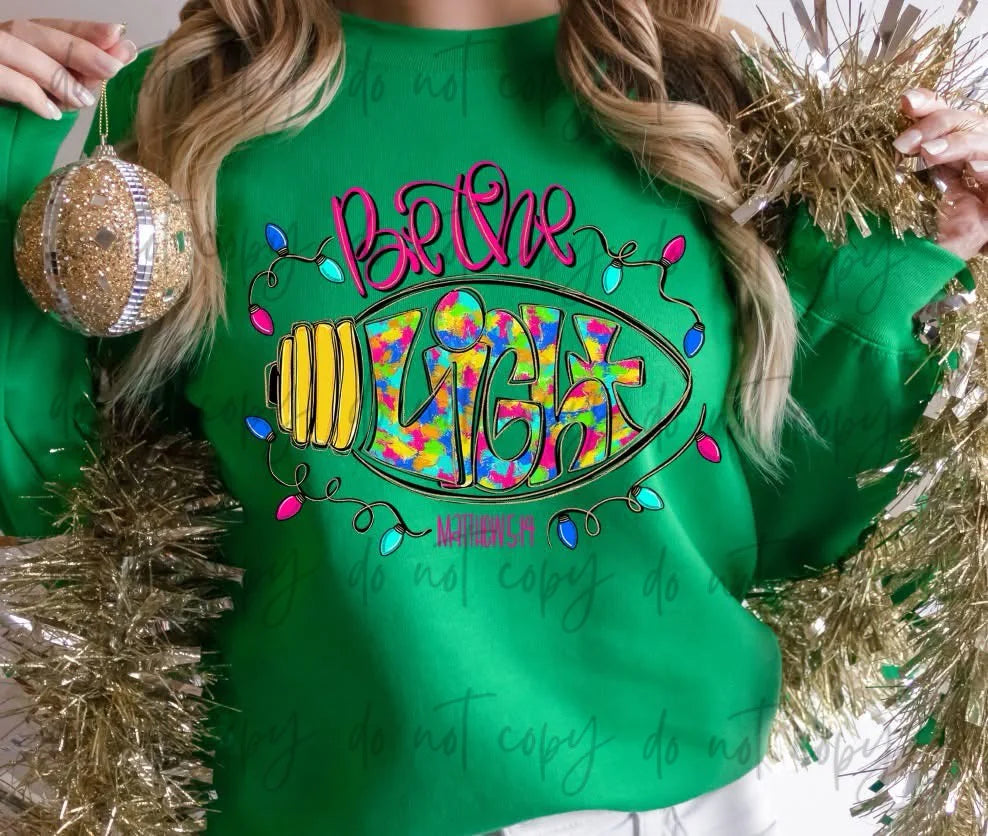 Be The Light Christmas Bulb Gildan Heavy Blend™ 50/50 Fleece Crew Irish Green