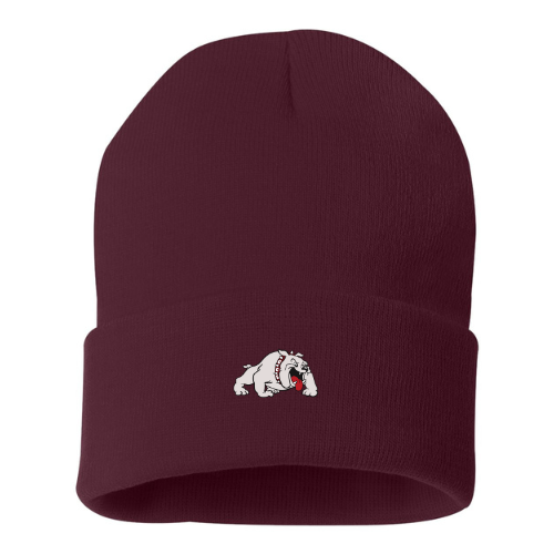 Embroidered Bulldog Patch 12" Solid Cuffed Beanie