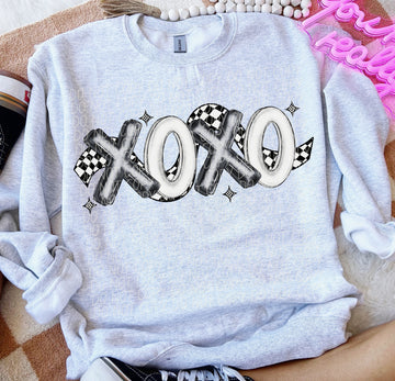 Black and White XOXO Checkered Gildan Unisex Heavy Blend™ Crewneck Sweatshirt Ash