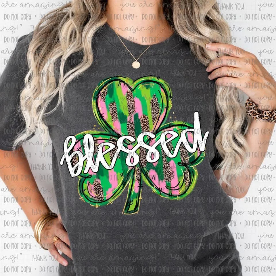 Blessed Brushstroke Shamrock Comfort Colors Adult Heavyweight T-Shirt Pepper