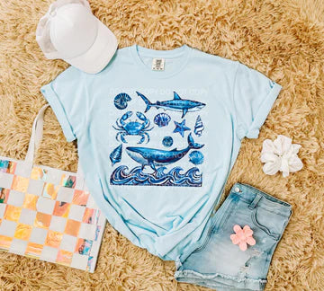 Blue Sea Creatures Comfort Colors Adult Heavyweight T-Shirt Hydrangea