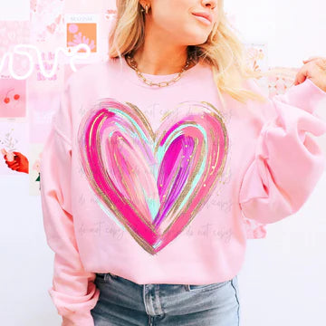 Brushstroke Glitter Heart Bella + Canvas Unisex Jersey Long-Sleeve Pink
