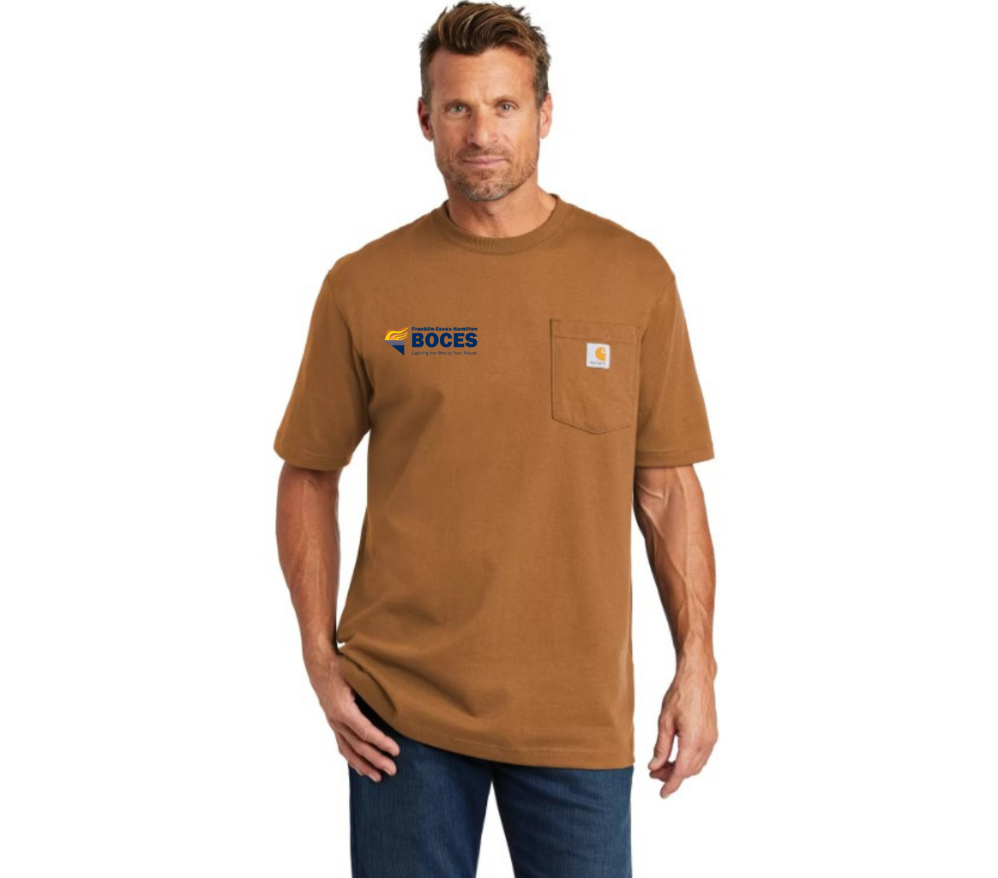 Carhartt Workwear Pocket Short Sleeve T-Shirt Brown FEH BOCES With Torch Full Color