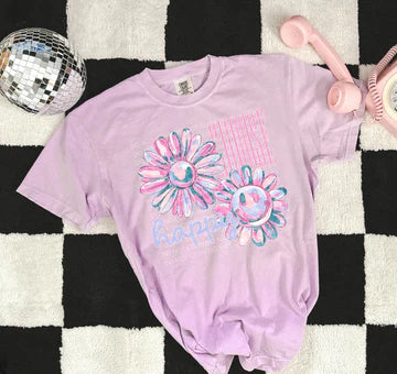 Choose Happy Pastel Flowers Comfort Colors Adult Heavyweight T-Shirt Orchid