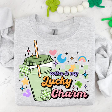 Coffee Is My Lucky Charm Gildan Unisex Heavy Blend™ Crewneck Sweatshirt Sport Grey