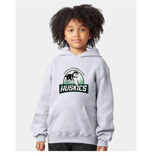 Davis Elementary Large Logo Youth Powerblend® Hooded Sweatshirt Light Steel