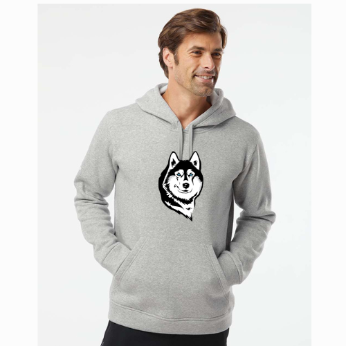 Husky Head Logo Adidas Unisex Fleece Hooded Sweatshirt Gray