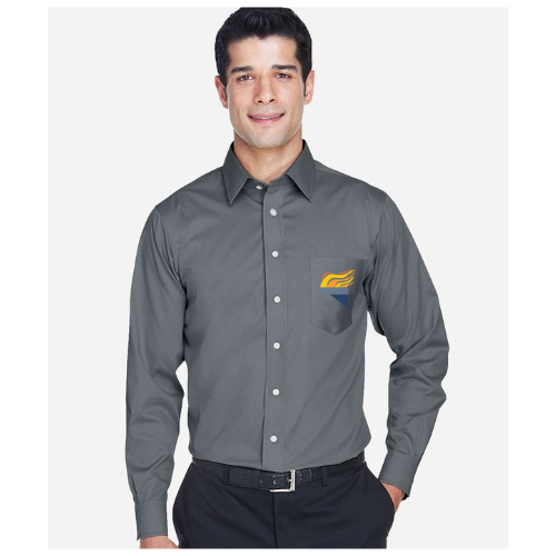 Men's Crown Collection® Solid Stretch Twill Woven Dress Shirt Graphite Full Color Torch Pocket