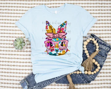 Faux Floral Bunny Bella + Canvas Unisex Jersey T-Shirt Light Blue
