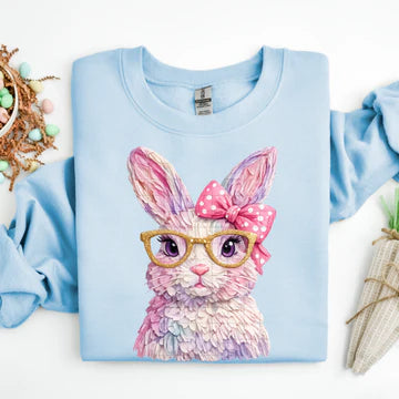 Easter Bunny Pain Pink Polka Dot Bow Gildan Unisex Heavy Blend™ Crewneck Sweatshirt Light Blue