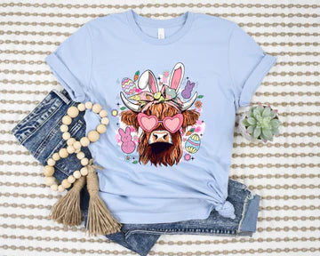 Easter Highland Heart Glasses Bella + Canvas Unisex Jersey T-Shirt Light Blue
