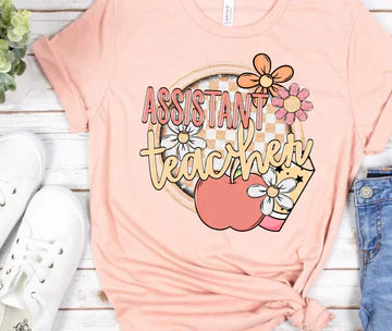 Assistant Teacher Apple Circle Bella + Canvas Unisex Jersey T-Shirt Peach