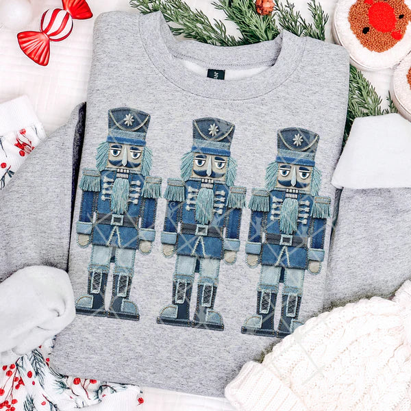 Faux Denim Cute Nutcrackers Gildan Unisex Heavy Blend™ Crewneck Sweatshirt Sport Grey