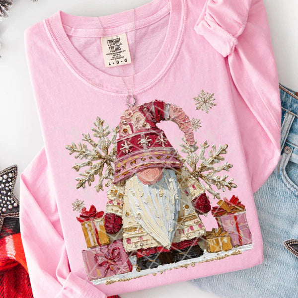 Faux Pain Christmas Gnome Comfort Colors Unisex Garment-Dyed Heavyweight Long Sleeve T-Shirt Blossom
