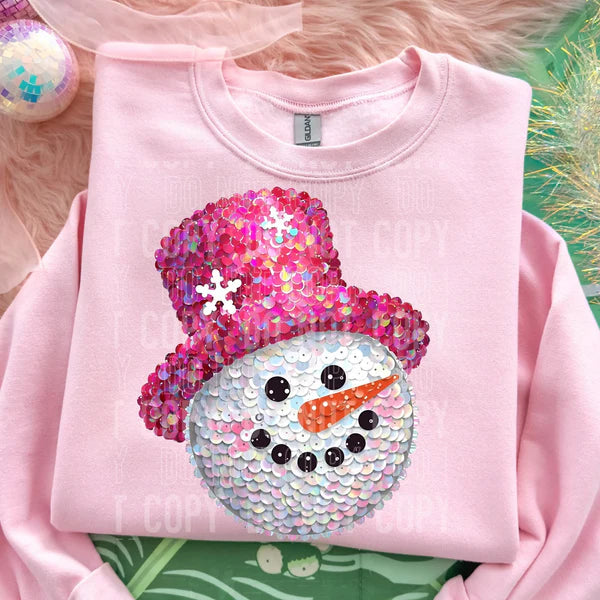 Faux Sequin Pink Snowman Gildan Unisex Heavy Blend™ Crewneck Sweatshirt Light Pink