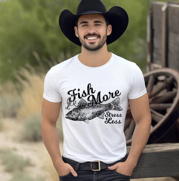 Fish More Stress Less Gildan Softstyle® T-Shirt White