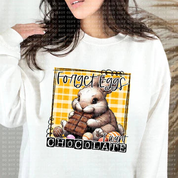 Forget Eggs I Want Chocolate Comfort Colors Unisex Garment-Dyed Heavyweight Long Sleeve T-Shirt White