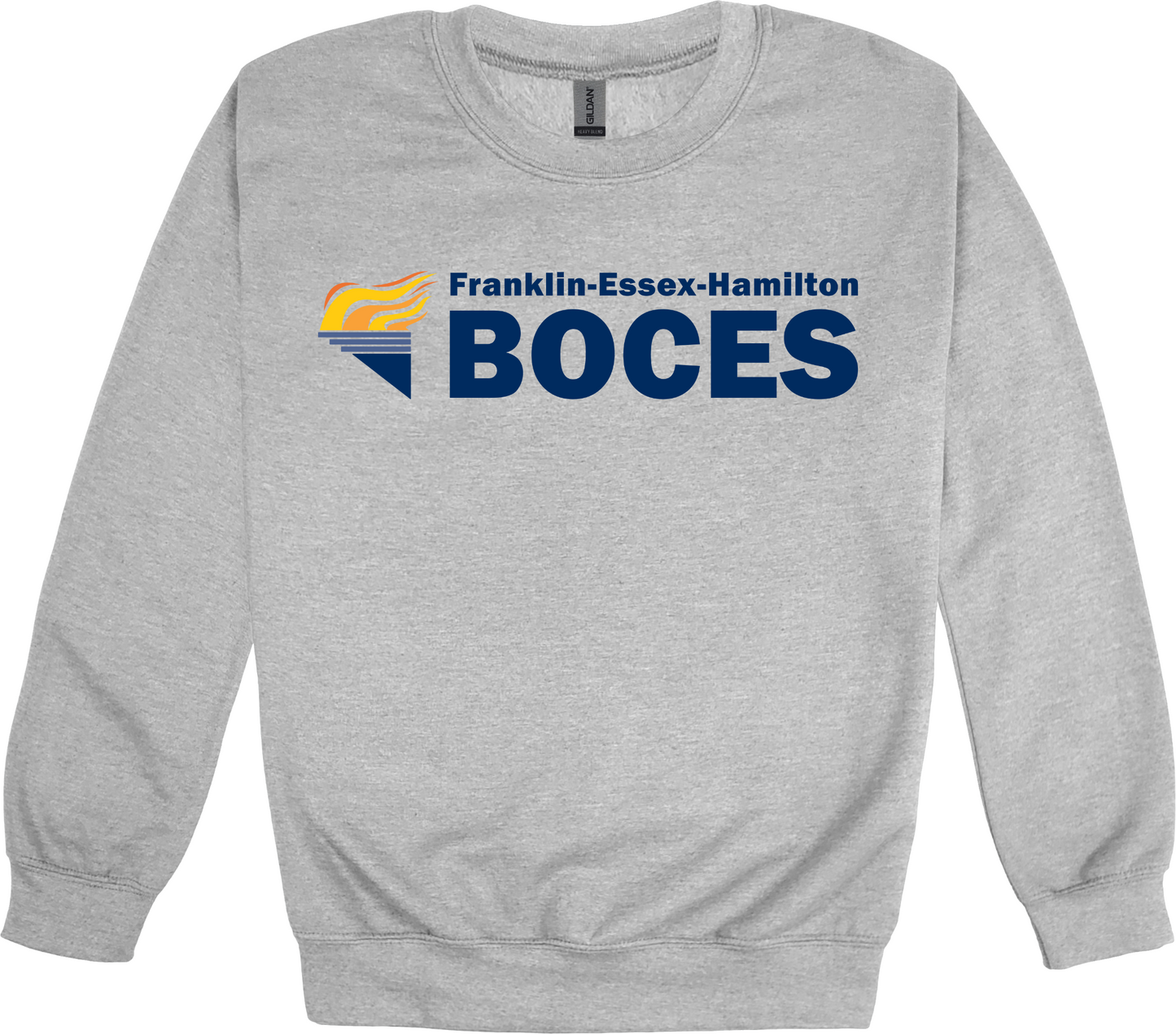 Gildan Heavy Blend Fleece Crewneck Sport Grey FEH BOCES With Torch Full Color