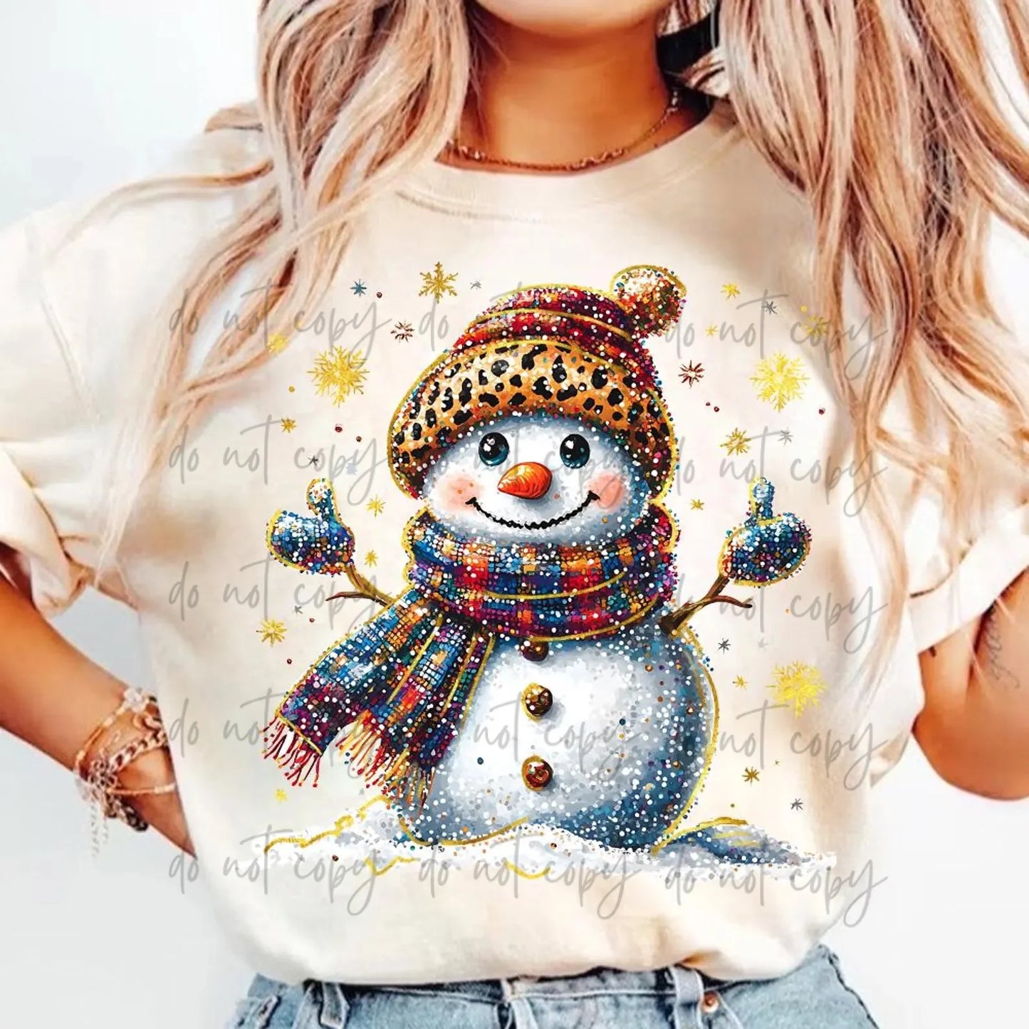 Glitter Christmas Snowman Leopard Hat Comfort Colors Adult Heavyweight T-Shirt Ivory