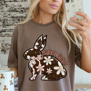Happy Easter Brown Floral Comfort Colors Adult Heavyweight T-Shirt Expresso