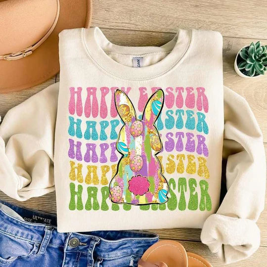 Happy Easter Five Stacks Gildan Heavy Blend™ 50/50 Fleece Crew Natural