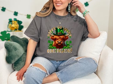 Happy Go Lucky Heifer Comfort Colors Adult Heavyweight T-Shirt Pepper