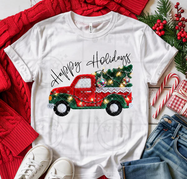 Happy Holidays Red Truck and Disco Ball Gildan Softstyle® T-Shirt White