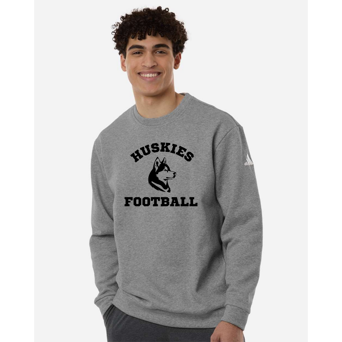 Huskies Football Black Adidas Unisex Fleece Crewneck Sweatshirt Medium Grey