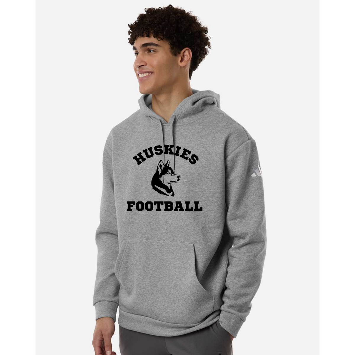 Huskies Football Black Adidas Unisex Fleece Hooded Sweatshirt Medium Grey