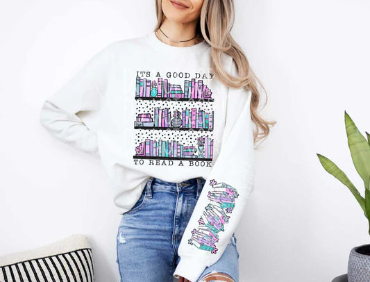 It's A Good Day To Read A Book Double Print Gildan Heavy Blend™ 50/50 Fleece Crew White