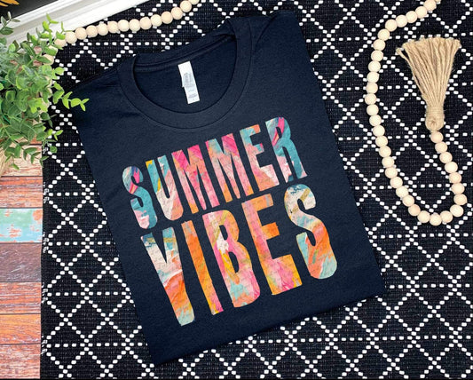 Summer Vibes Tie Dye Bella + Canvas Unisex Jersey T-Shirt Black