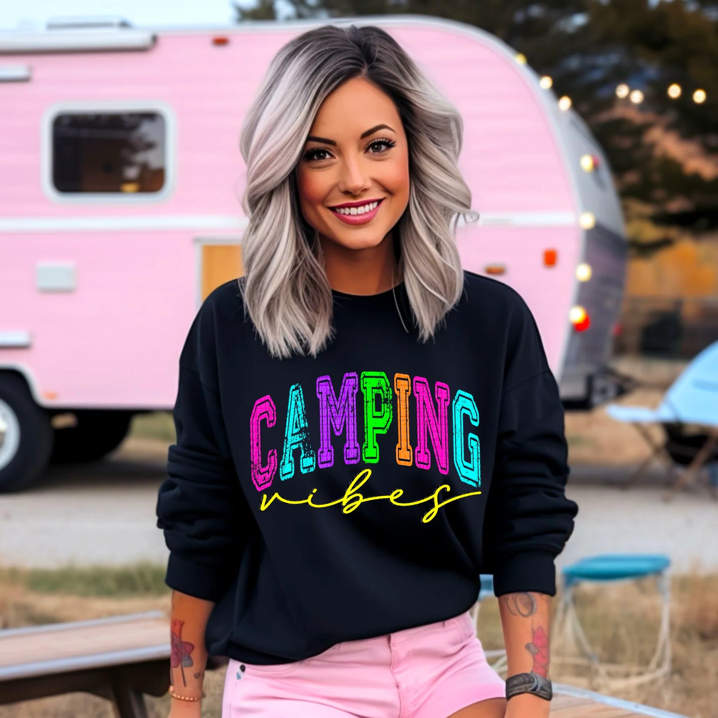 Camping Vibes Gildan Heavy Blend™ 50/50 Fleece Crew Black
