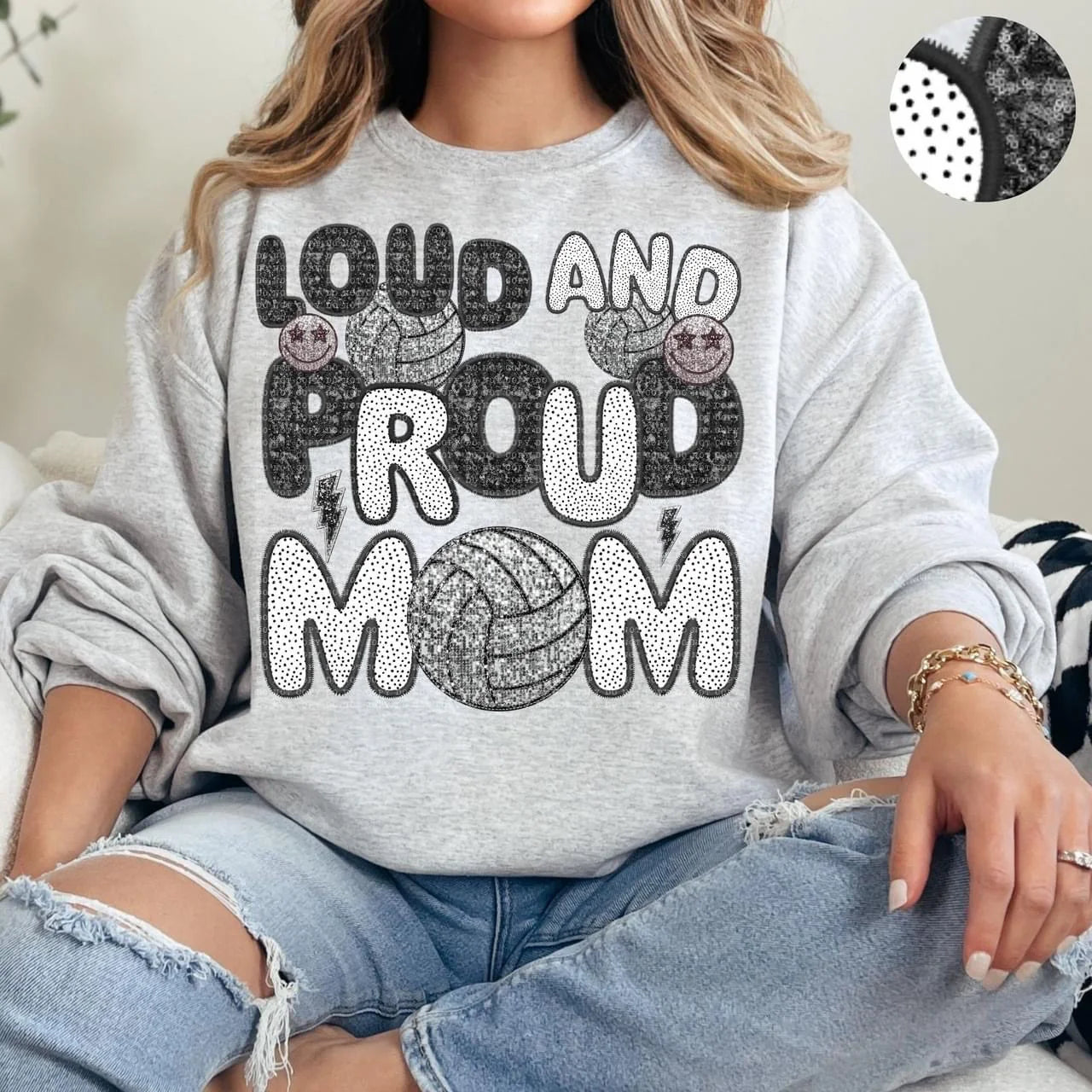 Loud and Proud Volleyball Mom Gildan Heavy Blend™ 50/50 Fleece Crew Sport Grey