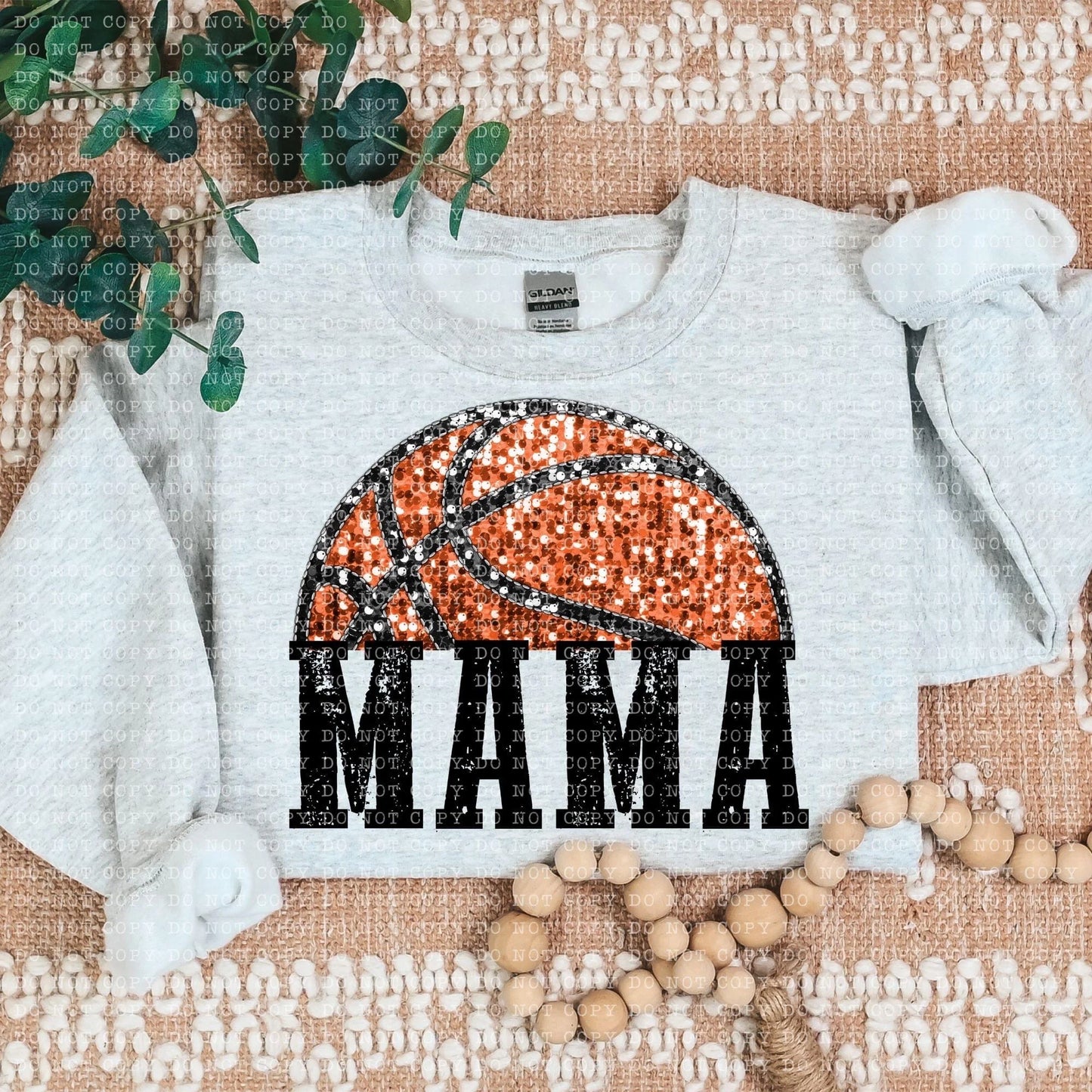 Basketball Mama Glitter Ball Gildan Heavy Blend™ 50/50 Fleece Crew Ash