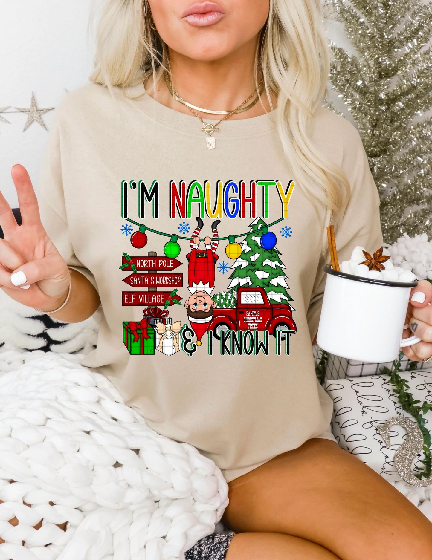 I'm Naughty & I Know It Comfort Colors Unisex Garment Dyed Heavyweight T-Shirt Khaki