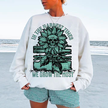 In The Hardest Times We Grow The Most Gildan Unisex Heavy Blend™ Crewneck Sweatshirt White
